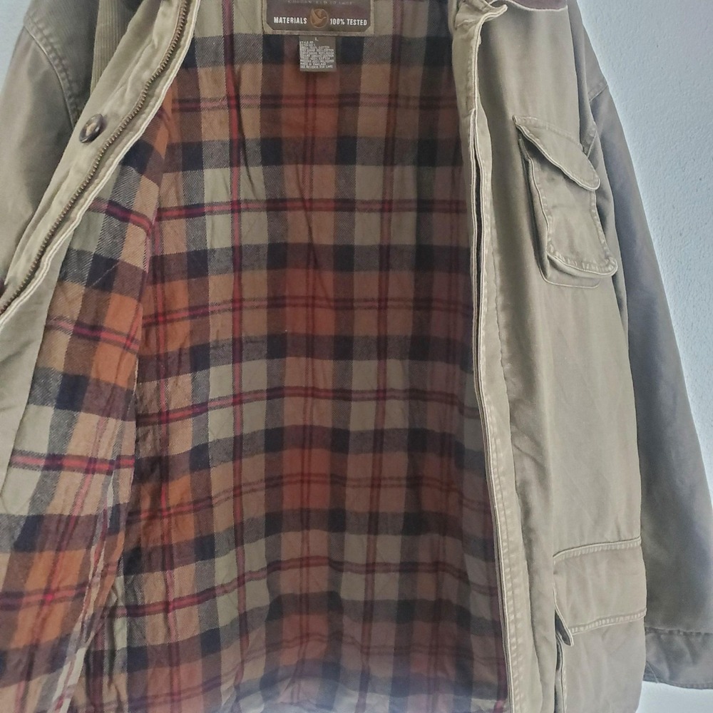 Vtg GAP Jacket Men L Brown Out-Of-Doors Plaid Lined Canvas Leather Collar Barn‎ - Picture 6 of 7